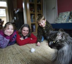 Poes Minous is na twaalf jaar teruggekeerd bij het gezin De Haan in Arnhem. foto Marina Popova